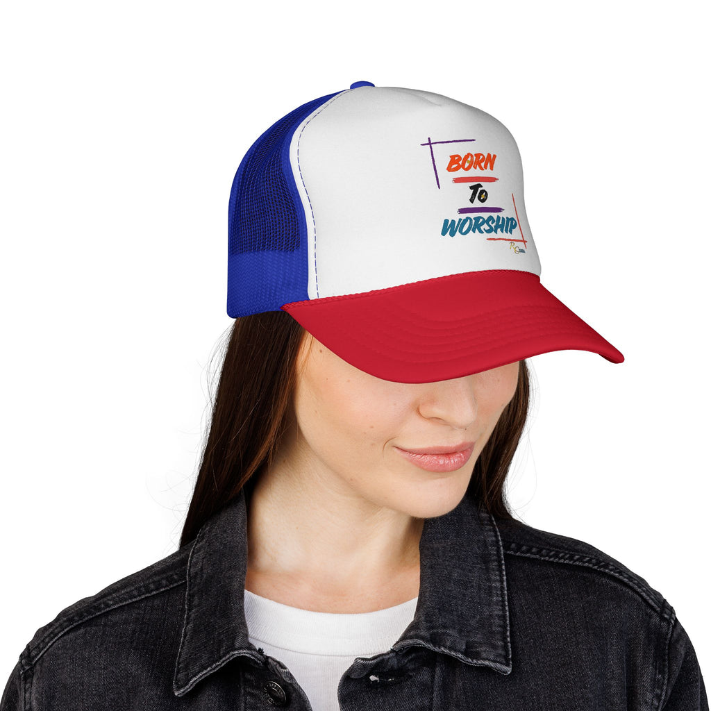 Born to Worship Trucker Cap — Retro Christian Faith Hat